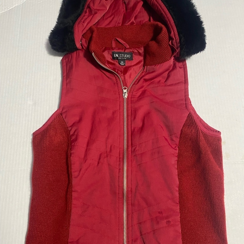 I.N. Studio Red and Black Varsity Jacket with Stand-Up Collar